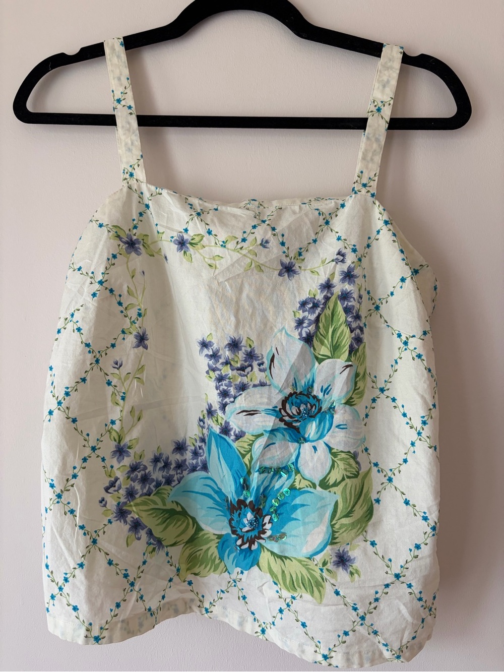 Cotton Floral Cottagecore coquette vintage blue white Women's Tank Top